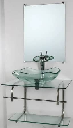 GABINETE DE VIDRO PARA BANHEIRO INOX 60CM CUBA ABAULADA INCOLOR