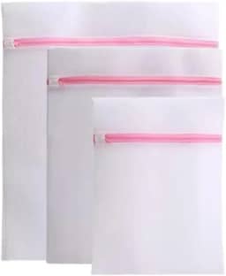 Conjunto De 3 Sacos Para Máquina De Lavar Roupas Delicadas Kit Com 3 Saquinhos Lingerie Lavanderia Lavagem Tamanhos P/M/G Com Zíper Resistente