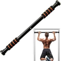 Barra Fixa de Porta Ajustável para Exercícios, 63-96 cm, Suporta 100 kg, Preto/Laranja
