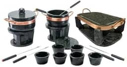 KIT FONDUE PEDRA SABÃO COMPLETO 18 PÇS COM CHURRASQUEIRA OVAL 31 CM