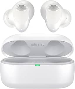 LG Fones de ouvido sem fio Tone Free T80 Dolby Atmos, cancelamento de ruído adaptável, resistente à água IPX4, até 36 horas de vida útil da bateria, branco