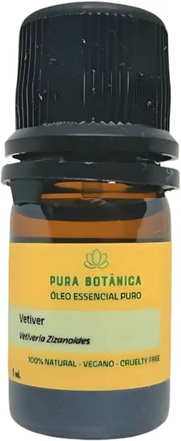 Óleo Essencial de Vetiver 5ml – 100% Puro Pura Botânica para Aromaterapia, Aroma Amadeirado Profundo, Calmante Natural e Bem-Estar Emocional