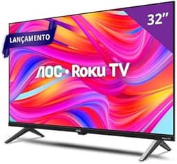 Smart TV AOC 32' HD 32S5045/78G com Roku TV, Comando de Voz, HDMI, USB, Wi-Fi e Conversor Digital – Experiência Inteligente e Conectada