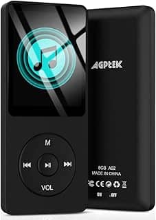 AGPTEK Leitor de MP3 A02 de 8 GB, reprodutor de música de som sem perdas de 70 horas, suporta até 128 GB, preto