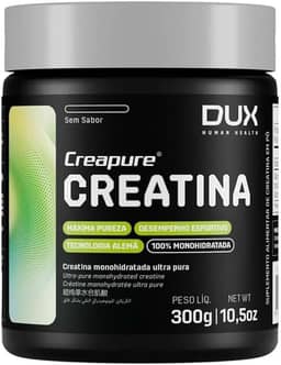 Creatina Creapure Monohidratada, Suplemento em Pó Sem Sabor para Ganho Muscular e Desempenho Esportivo, Hipertrofia, Força Energia Resistência, Suplementos Naturais 300g, Ultra Pura 100% DUX