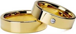 Par Alianças Banhada Ouro18k Reta 6mm c/Zircônia Tungstênio Tamanho:6mm;Cor:Dourado