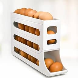 Suporte Porta Ovos Premium 4 Andares 30 Unidades Organizador Vertical Empilhável com Sistema Deslizante Automático para Geladeira Plástico Livre de BPA Cor Branco Economia de Espaço Cozinha Modular