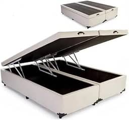 Cama Báu Box Base Casal Bipartido Corino Blindado com Pistão a Gás. (Bege)