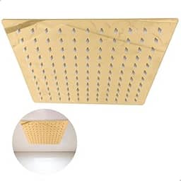 Dona D Cor, Ducha Chuveiro Dourado Quadrado De Teto 25x25 Com Niple Ducha Slim Cascata 25cm Chuveiro A Gas Solar Moderno Aço Inox Ba