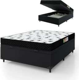 Cama Box Com Baú Casal Colchão Espuma 138x188x53cm Polar Branco/Preto
