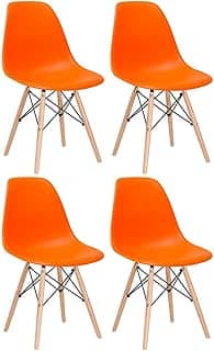 Loft7, Kit 4 Cadeiras Charles Eames Eiffel Dsw Em Polipropileno Com Pés De Madeira Clara Versátil E Elegante Sala De Jantar Cozinha Bar E, Laranja