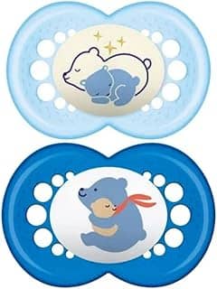 MAM Baby Kit Com 2 Chupetas Original Day & Night Com Bico Simétrico de Silicone SkinSoft para Crianças 16+ Meses Autoesterilizável em 3 Minutos, Azul