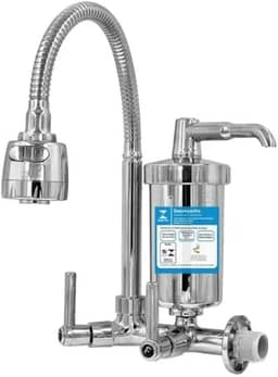 Torneira Flexível de Inox Com Filtro Para Cozinha Instalação de Parede - Ouro Metais