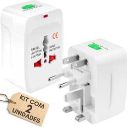 Kit 2 Adaptadores Tomada Universal Padrão Internacional Adaptador Mais de 150 Países Para Viagem Bivolt EUA UK JP AU EU Premium
