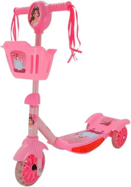 Zippy Toys Patinete Infantil Princesas Com Cestinha, Luz e Som; Para Maiores de 3 Anos de Idade, Suporta Até 40kg, 3 Rodas, Freio Traseiro, Ajuste de Altura, Brinquedo Divertido, Meninos e Meninas