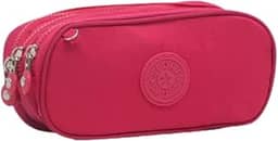Estojo Escolar Box, Grande, com 3 Compartimentos e 14 Elásticos, Feminino, Masculino, Zíper e Tecido Resistentes (Pink)