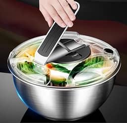 Secador de Salada, Centrifuga de Salada, Desidratador de Vegetais em Aço Inoxidável com Capacidade para 3500ML, Secador de Salada Centrifuga, Seca Salada, Centrífuga de Salada, Antiderrapante