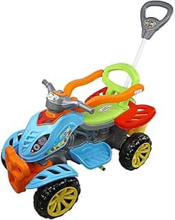 Quadriciclo Infantil Carrinho De Passeio Moto Menina Menino Haste Guia, Pedal, Anel de Proteção, Rodas Antiderrapantes e Porta-Objetos Integrado - Colorido