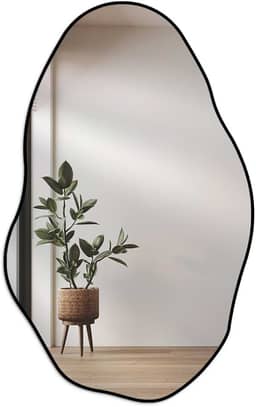 Espelho Orgânico Pedra 80x50cm Design Moderno com Moldura em Couro para Decoração Sofisticada (Preto)