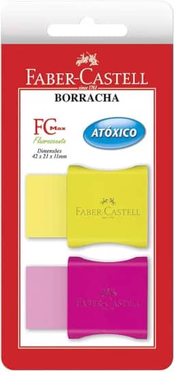 Borracha com Cinta Plástica, Faber-Castell, FC Max Fluorescente, SM/107024F, Cores Sortidas Neon, cartela