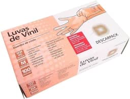 Luva de Vinil Sem Pó Tamanho M Descarpack - Caixa com 100 Unidades