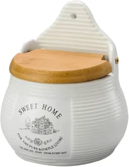LYOR - Saleiro de Parede de Cerâmica com Tampa de Madeira Sweet Home 10cm x 7,5cm x 13cm