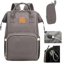 Bolsa Mochila Maternity Land Original Tradicional Com Usb+Bolsinha Porta Mamadeiras+Par de Ganchos (Cinza)