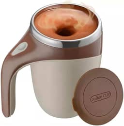 Caneca Copo Mixer Térmico Recarregável USB Inox Misturador Automático 380ml Com Tampa Xícara Elétrico Mistura Automática Shake Café (Marrom, USB)