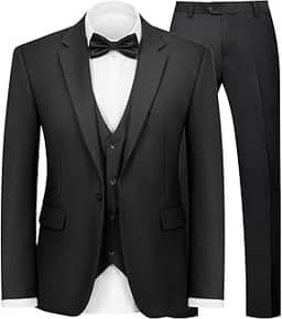Terno masculino de 3 peças, justo, com botão único, banquete, formatura, casamento, jaqueta, calça e gravata borboleta