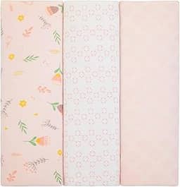 Kit 3 Cueiros Flanelados Dupla Face 100% Algodão – Estampados, Macios, Confortáveis p/Bebê, 80x50cm (Tulipa)