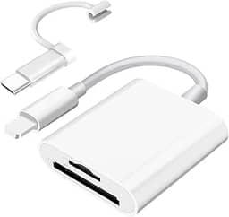 Leitor de cartão SD/Micro SD para iPhone/iPad/câmera, compartimento duplo para cartão suporta leitor de cartão de memória portátil SD e TF monitor de câmera SD Cartão Adaptador de