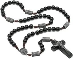 Terço Madeira Preta 10MM com Mistérios Onix