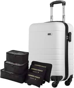 Mala Bordo ABS 10kg Viagem + Kit Organizador Necessaire 6 Peças (ABS, Essencial 2 Branco)