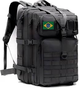 Mochila Militar 50 Litros Reforçada Impermeável Tática a Prova Dagua Grande para Camping Viagem Cargueira Masculina Feminina Notebook Preta com Sistema Molle e Bandeira Next Ecommerce