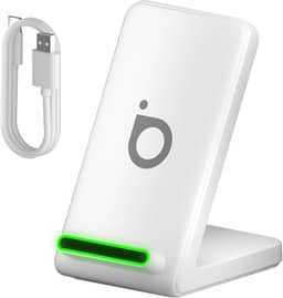 Basike Carregador Sem Fio, 15W Estação de Carregamento Rápido, Compatível iPhone16,15,14,13,12,11 (Pro, Pro Max)/XS/XR/XS/X/8(Plus) (Branco)