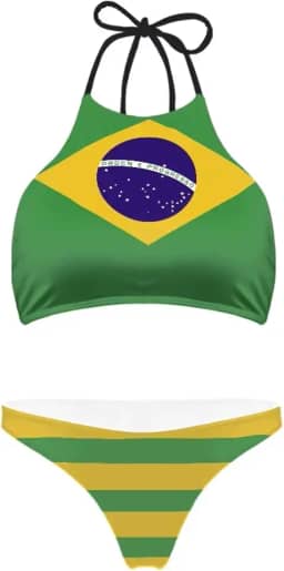 Conjunto de biquíni feminino, gola alta, frente única, roupa de banho de duas peças, calcinha triangular para mulheres