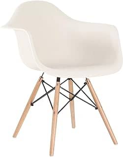 Loft7, Cadeira Charles Eames Eiffel DAW Com Braços e Pés de Madeira Clara, Polipropileno e Aço, Escritório, Sala de Estar e Sala de Jantar