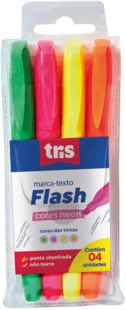 Marcador Fluor, Tris, 7897476627076, Multicor, pacote de 4
