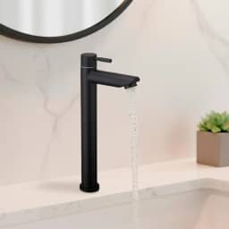 Torneira Para Banheiro De Mesa Bica Alta 1/4 De Volta Aço Inox 304 Elegance Beltempo (Preta Fosca)