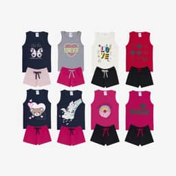 Kit Sortido com 10 Peças de Roupas Infantil Menina Kit 5 Conjuntos Infantil Feminino (5 Camisetas + 5 Shorts)