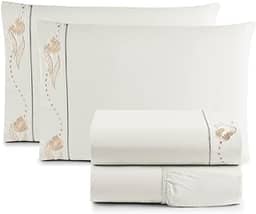 Jogo de Cama Lençol Queen Bordado Imperial Realeza 4 Peças 200 Fios Percal 100% Algodão (PALHA)