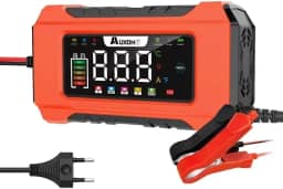 Carregador de Bateria Automático Inteligente 12V com Tela LCD – Modelo RJ-C120501B, Compatível com Baterias de Chumbo-Ácido, Entrada 110–230V