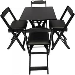 Jogo De Mesa De Bar 70x70 Com 4 Cadeiras em Madeira Dobráveis Estofadas (Preto)
