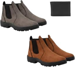 Kit 2 Botas Botina Couro Camurça Conforto Trabalho + Carteira