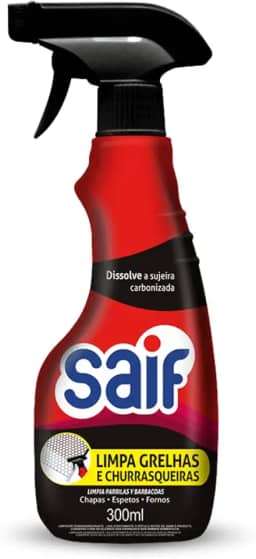 Limpa Grelhas E Churrasqueiras Com Gatilho Saif 300Ml, Saif, Limpador De Grelhas E Churrasqueiras Spray, Vermelho, Dissolve A Sujeira Carbonizada, Facilitando Sua Vida, Maximizando Toda Limpeza