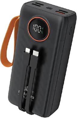 Power Bank Portátil 30000mAh, Carregador com 4 Portas USB-A, 1 Porta Tipo-C, Display Digital e Lanterna (PRETO)