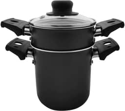 Multiflon Mini Cuscuzeira 10 Centimetros Aluminio Antiaderente Com Tampa de Vidro Preto Linha Versátil Resistente Durável e Saudável