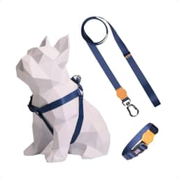 Kit Peitoral Americano Para Cachorro + Coleira + Guia De Passeio Ajustável (Azul Escuro/Laranja, PP)
