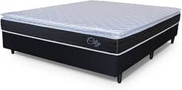 Cama Box Casal King Colchão Com Molas Ensacadas City Pillow Top 193x203x61cm Preto/Branco
