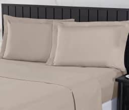 Jogo de Cama Casal 400 Fios Percal 04 Peças Com Lençol de Cima e Aba Americana, Antiácaro, Anti-pilling com Toque Macio - Bege, Casal